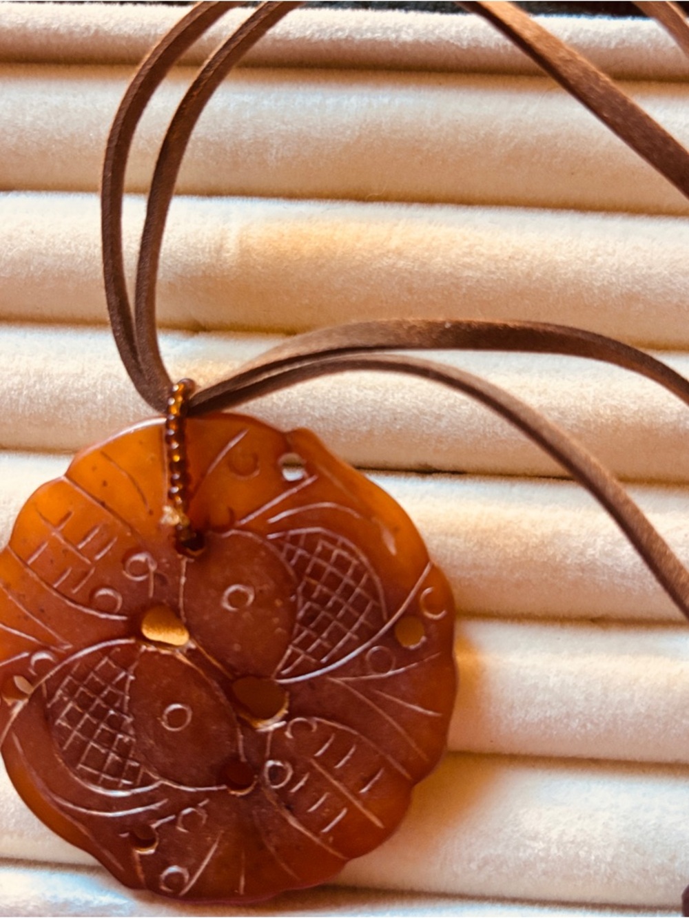 Brown Carved Floral Pendant Necklace - Women's Jewelry